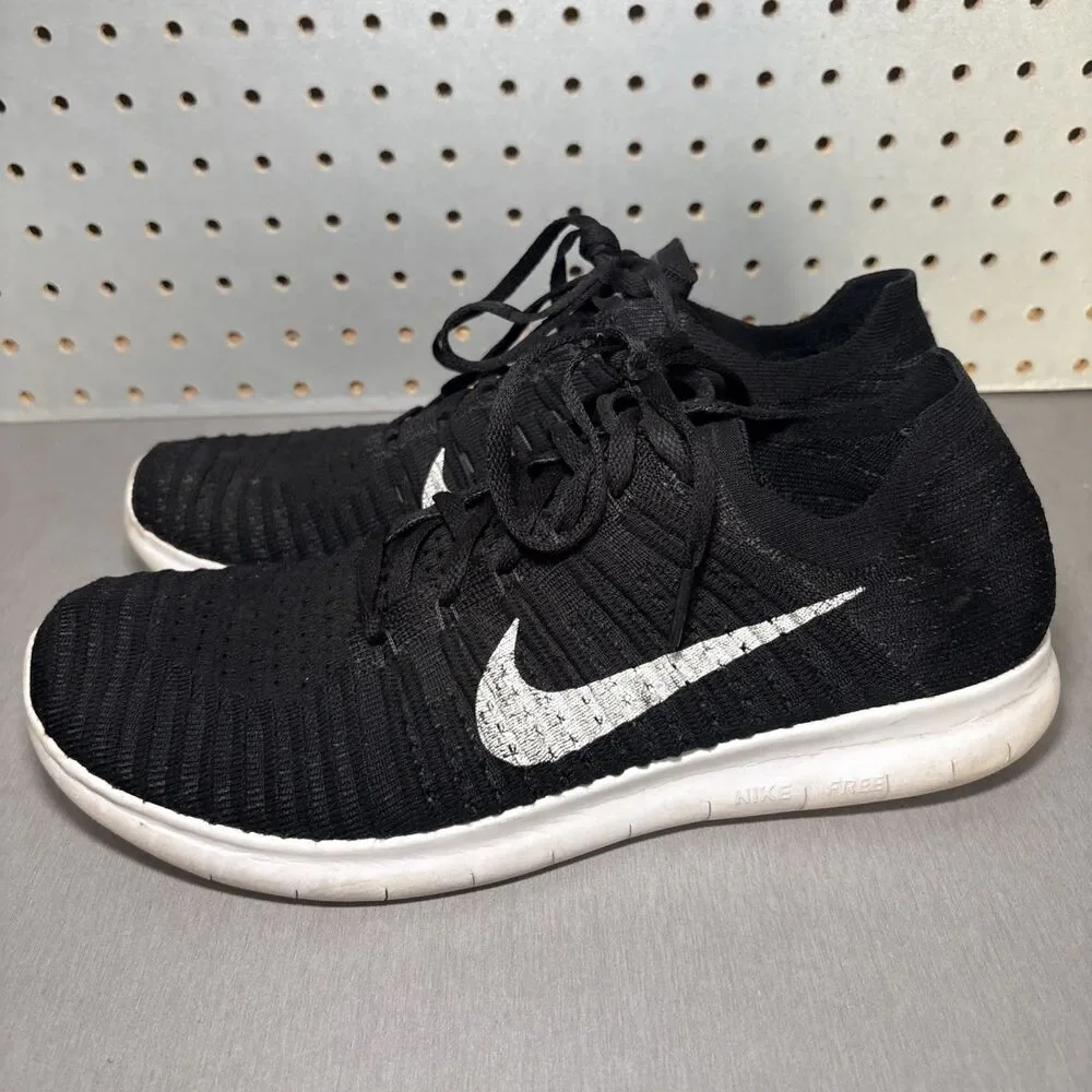 Nike Free RN Flyknit Running Shoes Mens Sz 9.5 Black/White Sneakers 831069-001